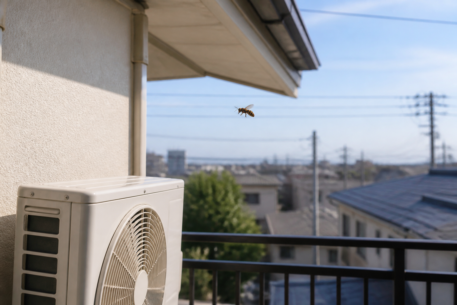 ベランダ周辺を飛ぶ蜂