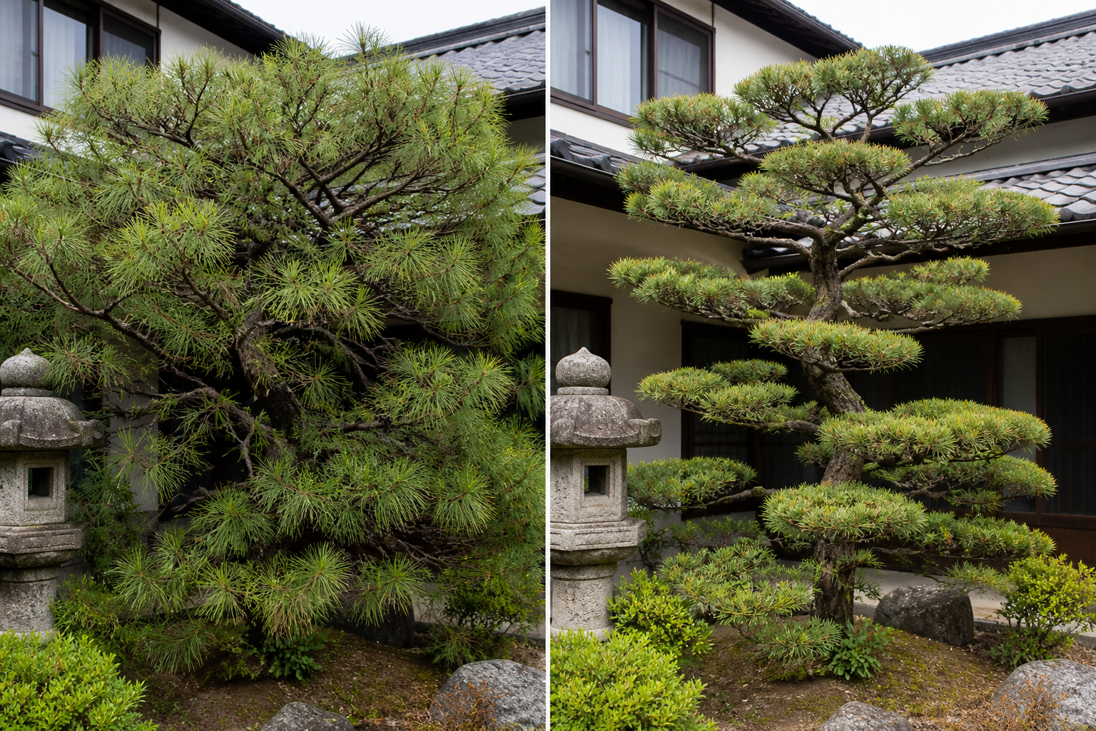 庭木の剪定前と剪定後の比較